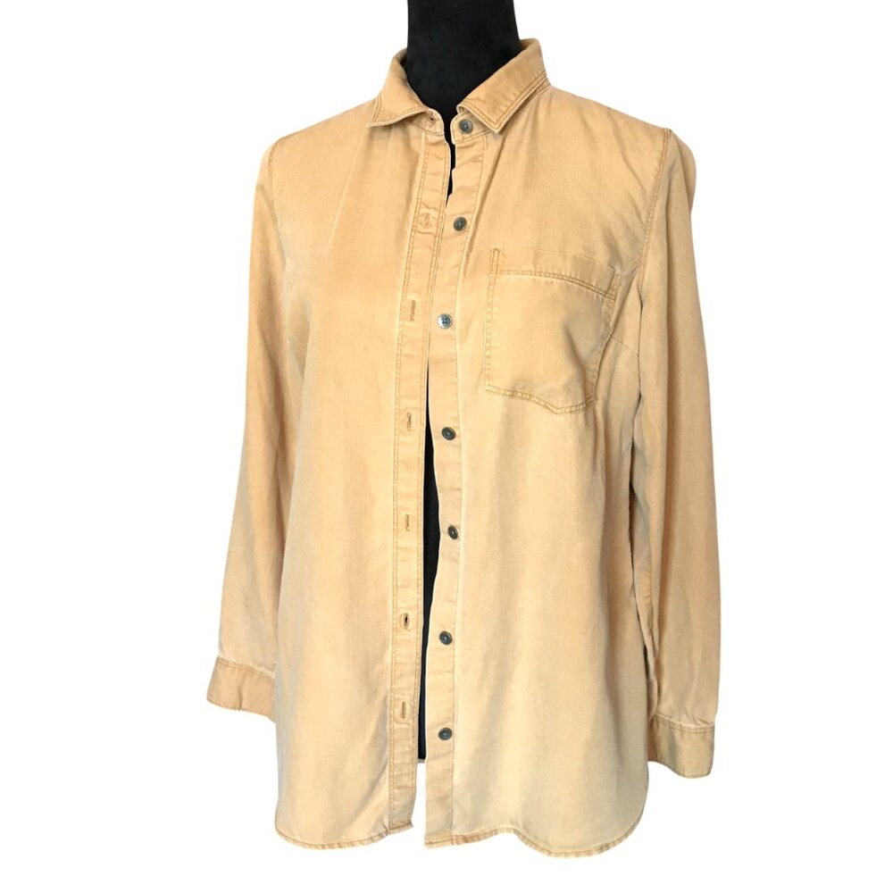 Old Navy Fitted Button-Up Shirt, Pleated Back Metal Buttons Gold Women's Size S